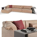 Modern Beige Leather Sectional Sofa With Spacious Design Comfortable Cushions And Side Tables 3d model