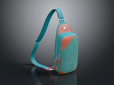 Turquoise And Orange Crossbody Bag With Canvas Fabric And Sleek Zipper Design 3d model