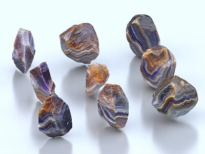 Colorful Irregular Striped Stones In Purple Blue Brown On White Background 3d model
