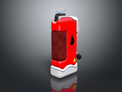 Portable Red Fire Extinguisher With Handle Nozzle And White Base For Fire Safety 3d model