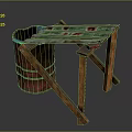 Rustic Handmade Table Featuring Red Metal Barrel Base And Colorful Wooden Top
