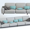 Light Gray Sectional Sofa With Blue Polka Dot And Gray Decorative Pillows 3d model