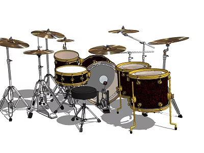 Professional Percussion Instrument Drum Set With Multiple Drums Cymbals Stands And Stool 3d model