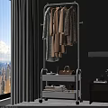 White Freestanding Clothes Rack With Hanging Garments And Storage Shelves