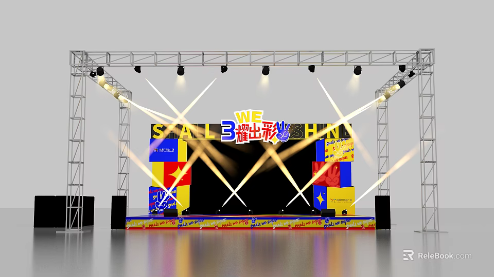 Modern Stage Performance Setup With Truss Lighting And Colorful Backdrop For WE SALE SHINE 3d model 