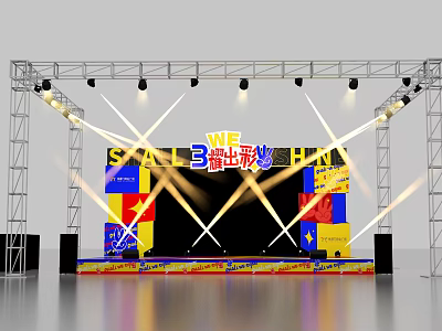 Modern Stage Performance Setup With Truss Lighting And Colorful Backdrop For WE SALE SHINE 3d model