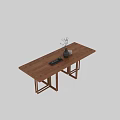 Minimalist Wooden Dining Table With Black Vase Branches And Woven Basket Decor