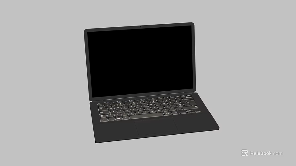 Black Laptop With Black Screen And Keyboard On Gray Background 3d model 