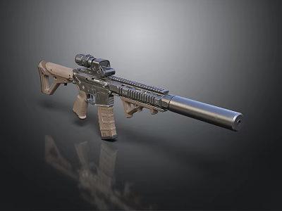 Modern Tactical Rifle With Scope Suppressor And Brown Black Design 3d model