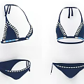 Navy Blue Bikini Set With Halter Neck And Tied Sides Decorative Trim Design