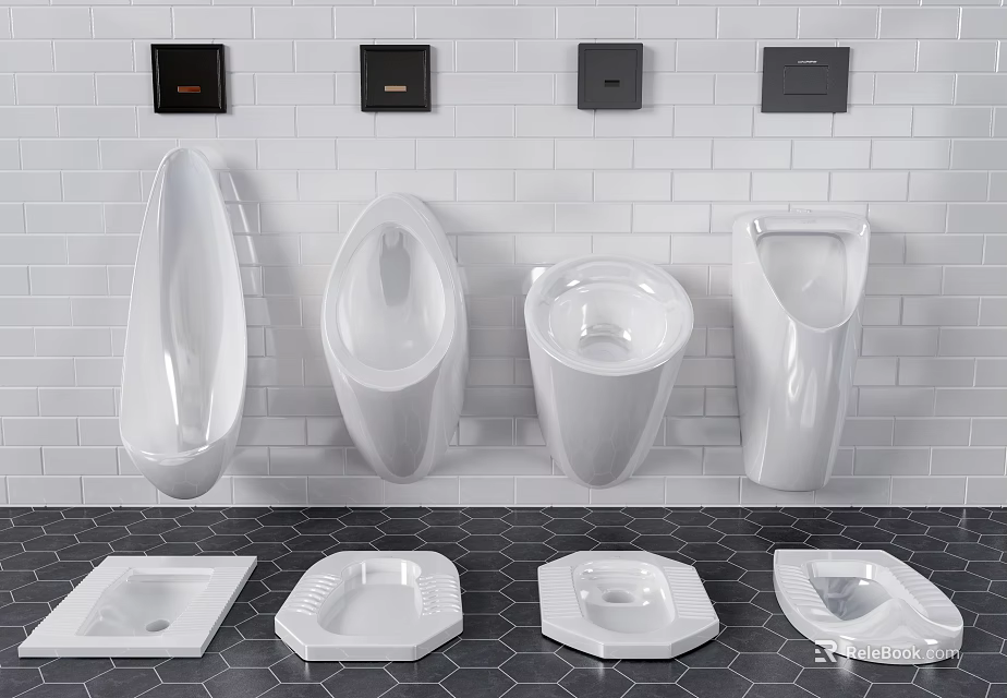 Various Modern Toilet Types Including Wall Mounted and Floor Standing Models 3d model