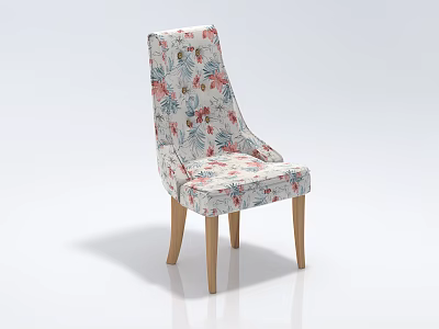 Floral Pattern Accent Chair With High Back Curved Armrests And Wooden Legs 3d model