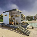 Modern Beachfront Villa With Glass Walls Wooden Deck And Natural Mountain Views