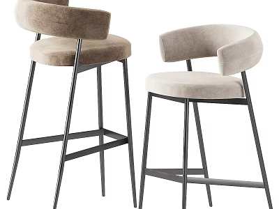 Modern Stylish Bar Stools With Light Upholstered Seats And Black Metal Frames 3d model