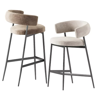 Modern Stylish Bar Stools With Light Upholstered Seats And Black Metal Frames 3d model