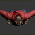 Man In Red Hoodie And Blue Jeans Standing With Hands On Hips Against Gray Background