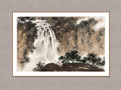 New Chinese Landscape Painting Fu Baoshi Waterfall Picture model