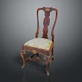 Classical Wooden Single Chair With Carved Details Curved Legs And Patterned Upholstery