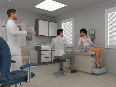 Medical Examination Room With Doctor Patient Examination Table Cabinets And Windows 3d model