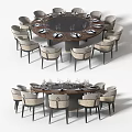 Elegant Round Dining Table Set With Upholstered Chairs And Tableware Arrangement 3d model