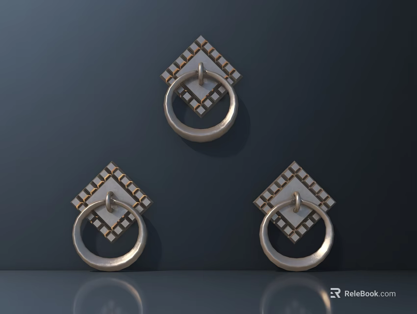 Three Diamond Embellished Metal Handles on Dark Background with Reflective Surface 3d model 