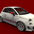White Compact Sports Car With Red Accents And Stripes On Red Background