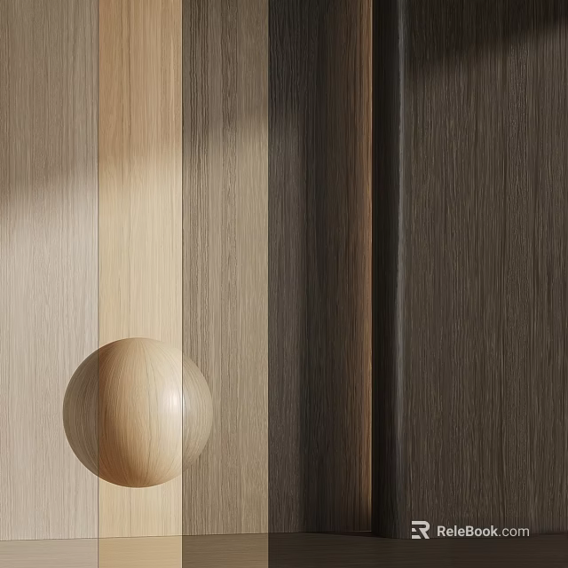 Wooden Architectural Elements Featuring Different Colored Textured Slats And Light Wooden Sphere 3d model 