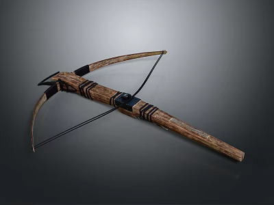 Detailed Traditional Wooden Bow Weapon With Handcrafted Patterns And Bowstring Design 3d model