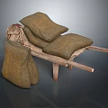 Traditional Wooden Hand Cart With Brown Burlap Sacks For Household Use