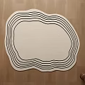 Modern Irregular Shaped Rug on Wooden Floor with Black Wavy Lines Pattern 3d model