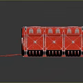 Cartoon Scene Featuring Red Mechanical Device With Large Entrance Ramp And Vibrant Metal Details