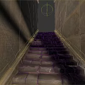 Modern Stone Staircase Design With Hieroglyphic Walls And Natural Light Streaming Through