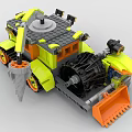 Building Blocks Construction Vehicle Yellow Green Gray Bulldozer with Shovel Tracks Mechanical Arm