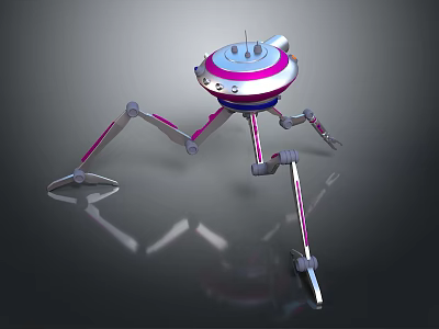 Futuristic Science Fiction Game And Movie Character With Round Pink Blue Body And Metal Legs 3d model