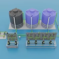 Industrial Equipment Configuration With Purple And Black Storage Tanks And Piping System
