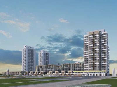 Modern High Rise And Low Rise Residential Buildings With Open Space And Green Area 3d model