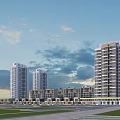 Modern High Rise And Low Rise Residential Buildings With Open Space And Green Area
