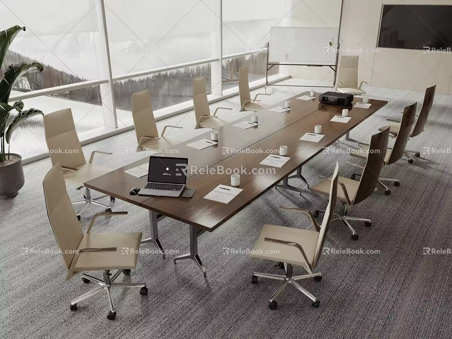 Modern conference table and chair combination 3d model