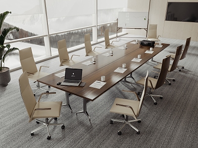 Modern conference table and chair combination 3d model