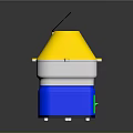 Yellow Top Device Featuring Black Circular Part Silver Middle And Blue Base