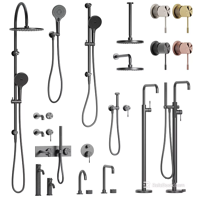 Modern Black Water Faucets Collection With Shower Basin And Bathroom Fixture Designs 3d model 