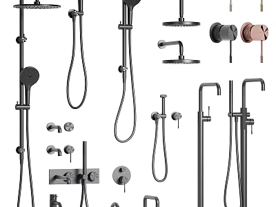 Modern Black Water Faucets Collection With Shower Basin And Bathroom Fixture Designs 3d model