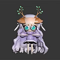 Cute Game and Movie Character With Long Purple Hair Green Eyes Antlers and White Skirt