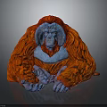 Art Character Orangutan With Vibrant Red Fur And Blue Face In Sitting Posture