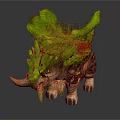 Mythical Game Creature Character With Green Moss Covered Head Orange Mane And Rock Textured Body