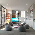 Contemporary Public Office Space With Bean Bags Whiteboards Color Charts And Natural Light