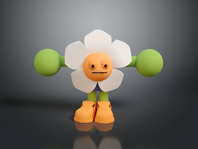 Cartoon Flower Plant Character With White Petals Green Arms And Orange Shoes 3d model