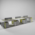 Modern Office Desk With Multiple Workstations Dividers Drawers And Yellow Edges