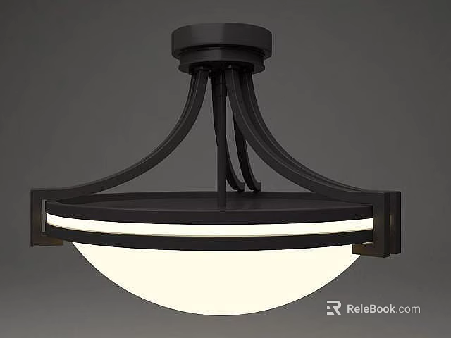 Tech Exhibition Hall Modern Ceiling Light With Sleek Black Frame And White Shade 3d model