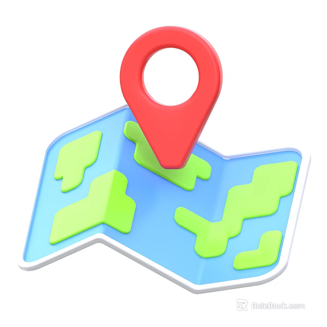 Colorful Map Interface With Red Location Pin And Green Geographic Areas 3d model